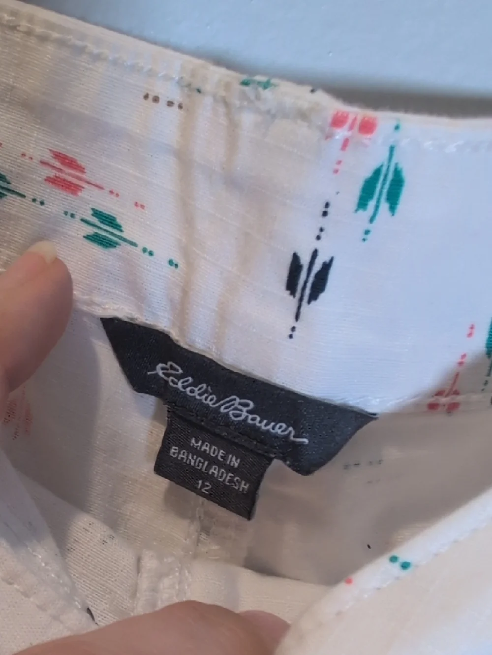 Eddie Bauer White Bermuda Shorts with Subtle Multicolor Ikat Print